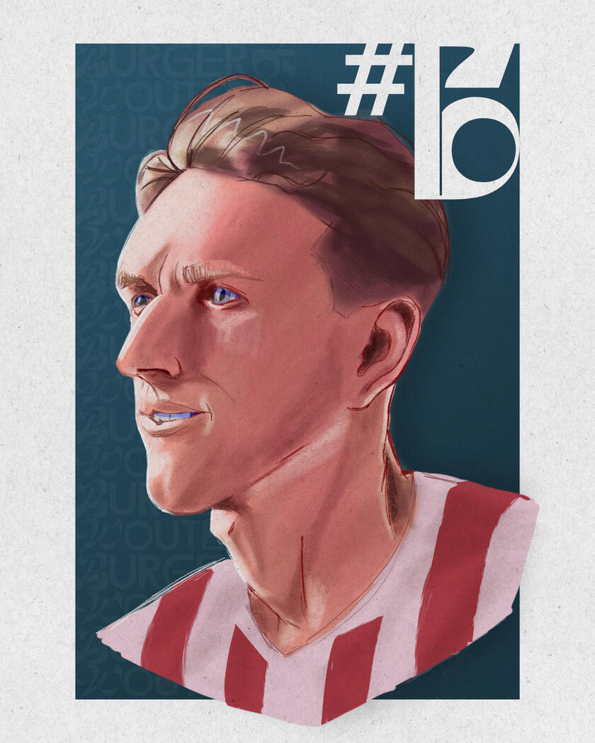 Illustration of Stoke City player, Wouter Burger. Drawn by hand using Procreate.